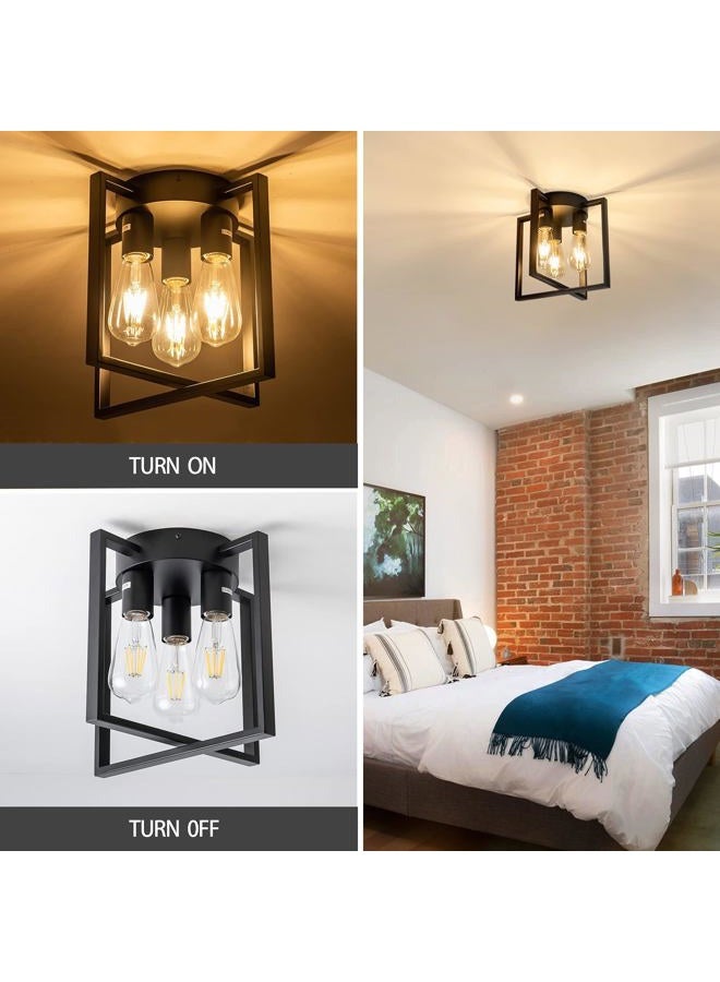 LEIP 3-Light Ceiling Light Fixture, Semi-Flush Mount Light with Contemporary Geometric Metal Cage, Farmhouse Industrial Lighting for Kitchen Living Room Bedroom Hallway Foyer, E26 Black - Image 4