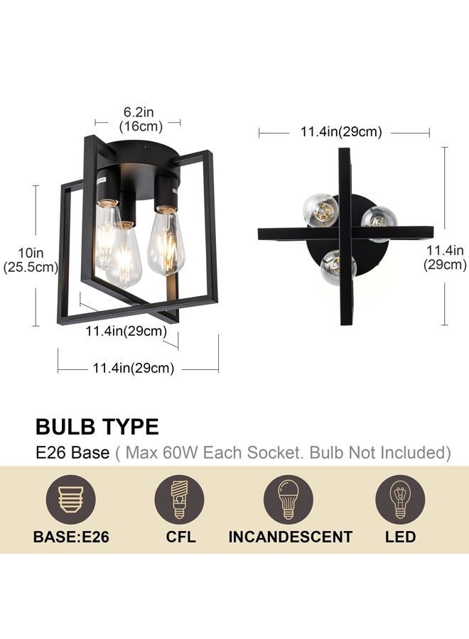 LEIP 3-Light Ceiling Light Fixture, Semi-Flush Mount Light with Contemporary Geometric Metal Cage, Farmhouse Industrial Lighting for Kitchen Living Room Bedroom Hallway Foyer, E26 Black - Image 3