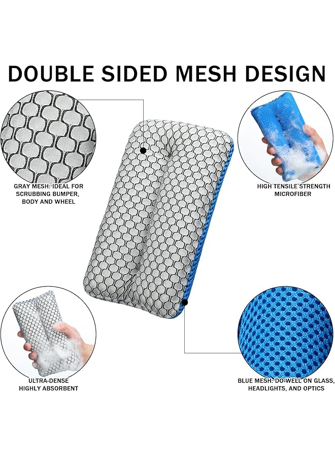 KASTWAVE Two Sided Bug And Tar Sponge, 5 Pcs Bug Remover Car Wash Sponge, Microfiber Ultra Soft Mesh Car Wash Sponges, For Car Washing Soft Mesh Sponges, Scratch Free For Car, Truck, Suv, Rv, Boat - Image 3