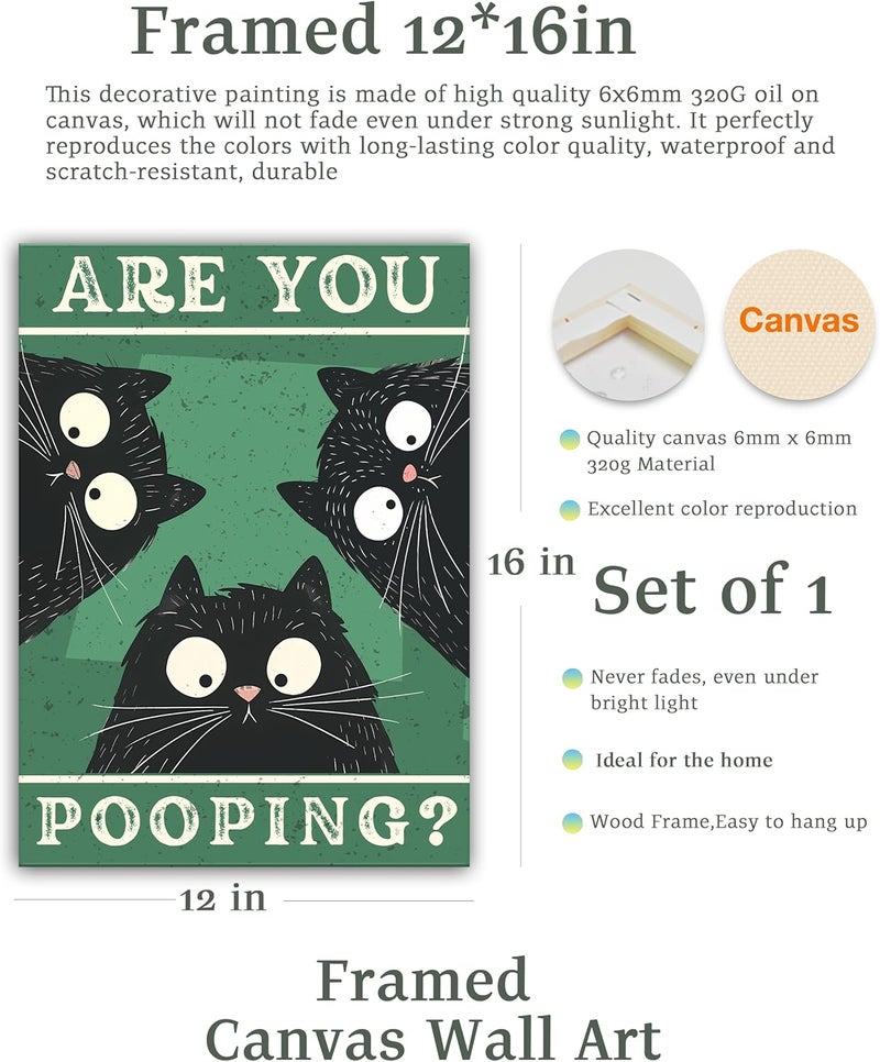 UPWOIGH Bathroom Wall Art Decor, Black Cat Are You Pooping Funny Wall Art - Image 2