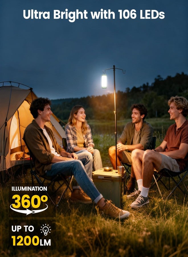 Glocusent LED Camping Lantern for Emergency, 160-LED Lantern with 1200LM, 3 Colors x 5 Brightness with SOS, IP68 Waterproof, 5000mAh Rechargeable, Essential for Power Outage, Hurricane, Storm, Hiking - Image 2