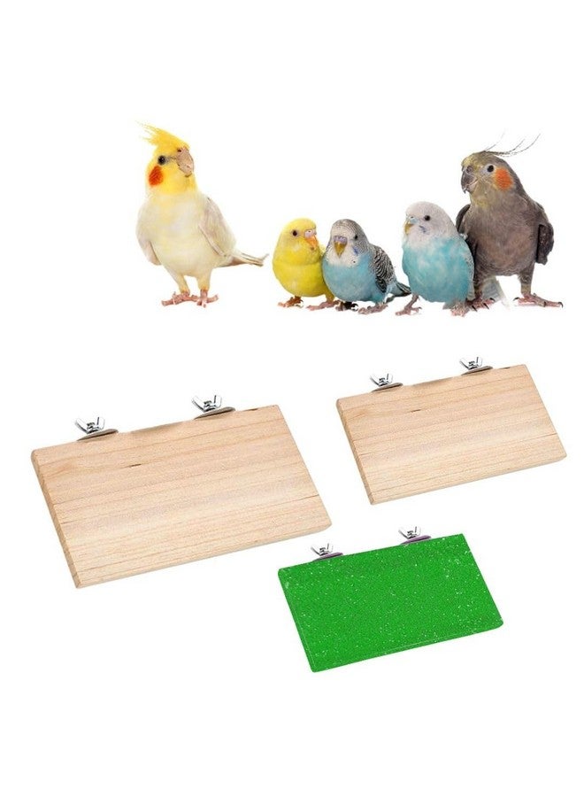 سايج سكوير منصة رمل خشبية مصنوعة من الخشب الطبيعي، مجموعة من ثلاثة (9*4.5، 12*4.5 ورمل 9*4.5 بوصة) حامل مجثم على شكل مستطيل، ملحقات القفص، لعبة، مناسبة للطيور والببغاوات والبادجي - Image 1