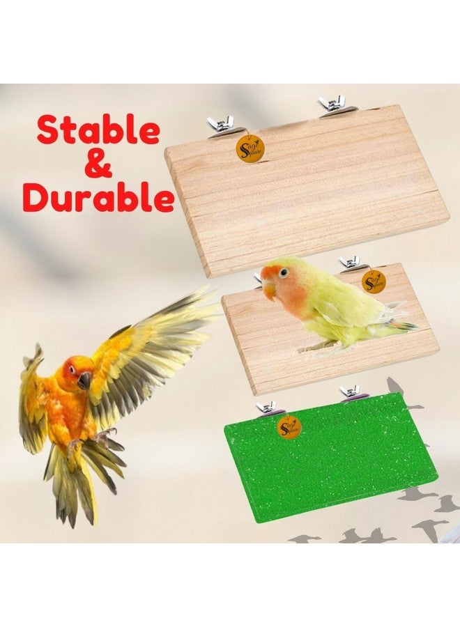 سايج سكوير منصة رمل خشبية مصنوعة من الخشب الطبيعي، مجموعة من ثلاثة (9*4.5، 12*4.5 ورمل 9*4.5 بوصة) حامل مجثم على شكل مستطيل، ملحقات القفص، لعبة، مناسبة للطيور والببغاوات والبادجي - Image 4