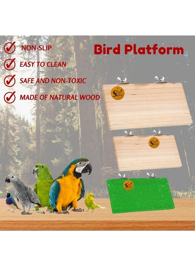 سايج سكوير منصة رمل خشبية مصنوعة من الخشب الطبيعي، مجموعة من ثلاثة (9*4.5، 12*4.5 ورمل 9*4.5 بوصة) حامل مجثم على شكل مستطيل، ملحقات القفص، لعبة، مناسبة للطيور والببغاوات والبادجي - Image 5