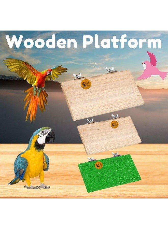 سايج سكوير منصة رمل خشبية مصنوعة من الخشب الطبيعي، مجموعة من ثلاثة (9*4.5، 12*4.5 ورمل 9*4.5 بوصة) حامل مجثم على شكل مستطيل، ملحقات القفص، لعبة، مناسبة للطيور والببغاوات والبادجي - Image 3