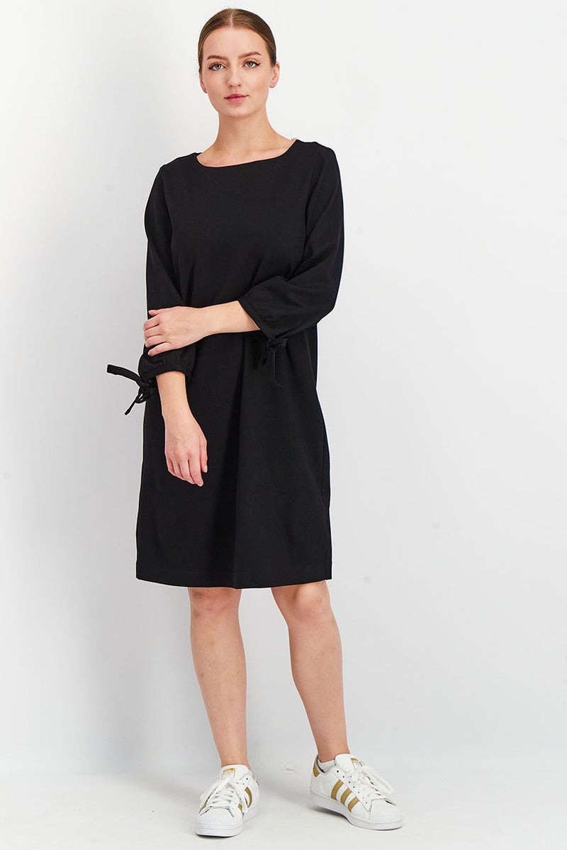 Tchibo Women Solid Three Quarter Sleeves Jersey Dress, Black - Image 1