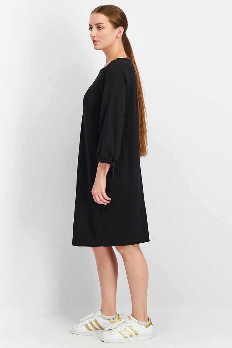 Tchibo Women Solid Three Quarter Sleeves Jersey Dress, Black - Image 3