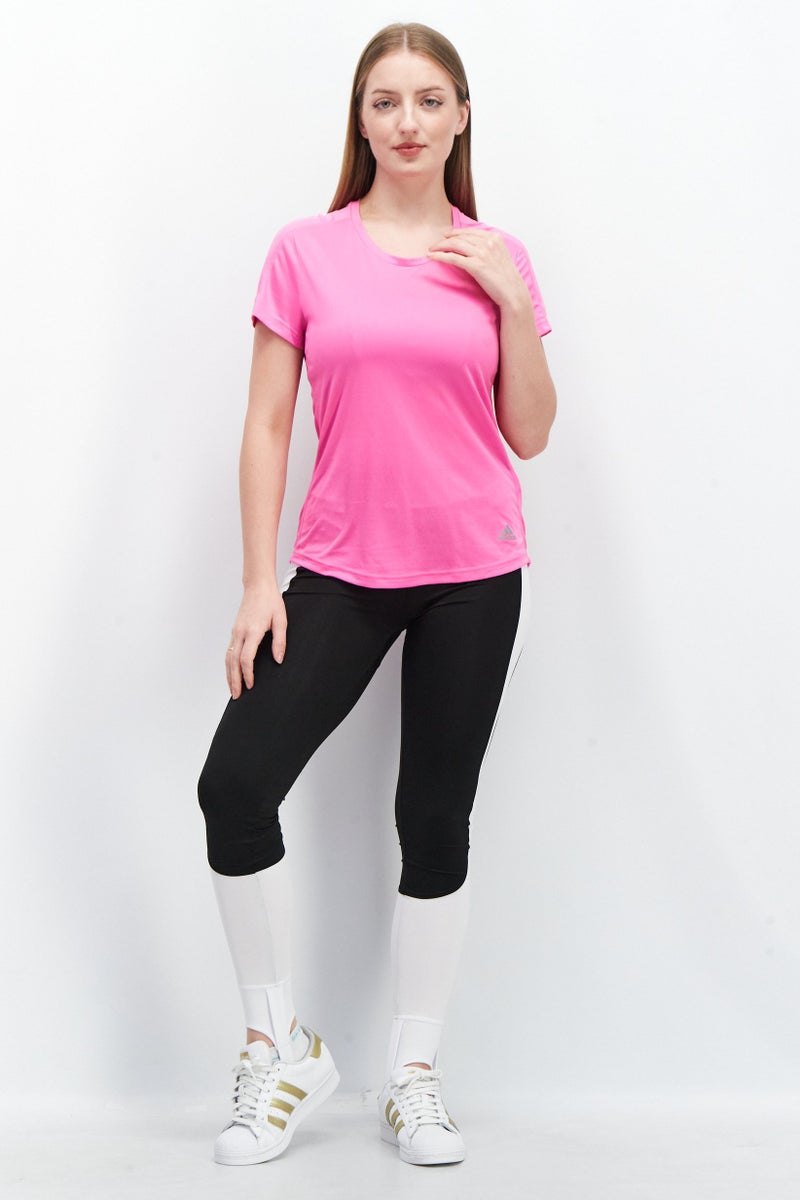 Adidas تي شيرت رياضي نسائي قصير الأكمام للجري، وردي - Image 4