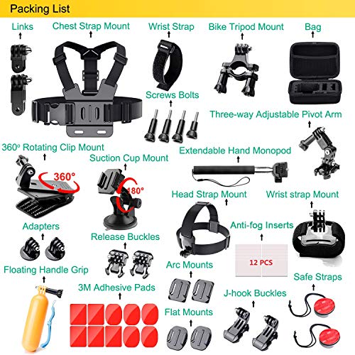 ADOFYS Action Camera Accessories Kit 49-in-1 | Universal Bundle for GoPro Hero 13/12/11/10/9/8/7/6/5, SJCAM, Insta 360, DJI & Xiaomi Yi | Mounts, Straps, Case & Camera Accessories for Photography - Image 2