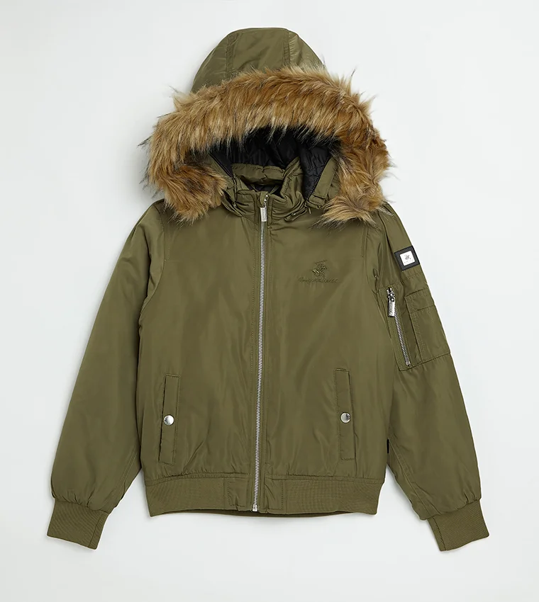 Zippered Hooded Parka Jacket
