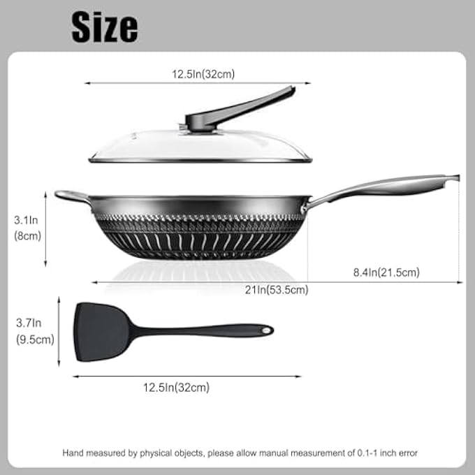 BigNoseDeer Hybrid Nonstick 125Inch Wok Pan With Lid Honeycomb Work With Handle Woks  Frying Wok Pan Pfoa Free Cookware Suitable For Induction Ceramic Electric And Gas Cooktops - Image 5