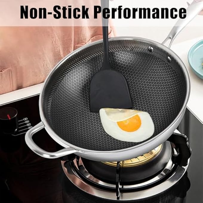 BigNoseDeer Hybrid Nonstick 125Inch Wok Pan With Lid Honeycomb Work With Handle Woks  Frying Wok Pan Pfoa Free Cookware Suitable For Induction Ceramic Electric And Gas Cooktops - Image 3