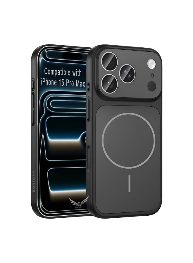 بورتوني جراب Magsafe لهاتف iPhone 15 Pro Max رفيع للغاية مع غطاء Mate لحماية الكاميرا لهاتف iPhone 15 Pro Max بتصميم نحيف، جراب هاتف صلب لهاتف iPhone 15 Pro Max مقاس 6.7 بوصة - Image 1