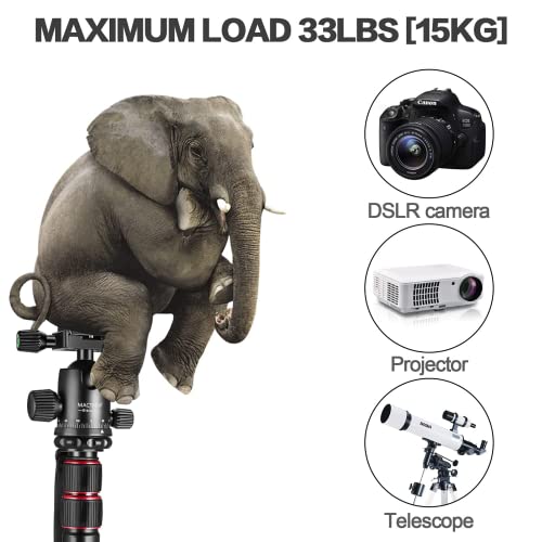 MACTREM 84" Camera Tripod, DSLR Tripod Heavy Duty for Travel, 360 ° Ball Head Professional Aluminum Tripod & Monopod with Carry Bag Compatible with Canon Nikon Binoculars Laser Telescope, 33lb Load - Image 2