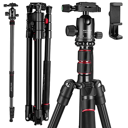 MACTREM 84" Camera Tripod, DSLR Tripod Heavy Duty for Travel, 360 ° Ball Head Professional Aluminum Tripod & Monopod with Carry Bag Compatible with Canon Nikon Binoculars Laser Telescope, 33lb Load - Image 1