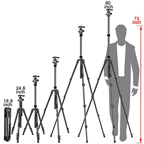 MACTREM 84" Camera Tripod, DSLR Tripod Heavy Duty for Travel, 360 ° Ball Head Professional Aluminum Tripod & Monopod with Carry Bag Compatible with Canon Nikon Binoculars Laser Telescope, 33lb Load - Image 3