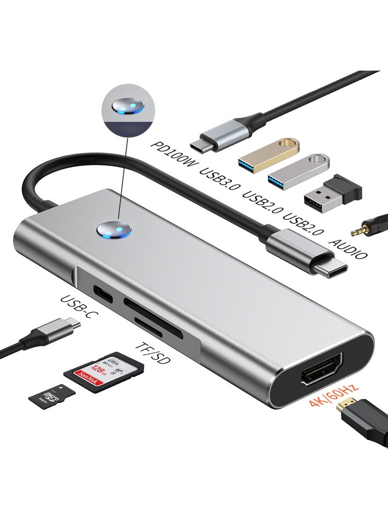 هوديوس محول متعدد الوظائف من USB-C إلى HDTV إلى موزع إيثرنت USB 3.0 موزع USB 9 في 1 محول USB متعدد المنافذ مع بطاقة SD منافذ USB منفذ شحن USB-C PD لجهاز MacBook Pro/iPad Pro/Surface Pro/HP Laptop - Image 2