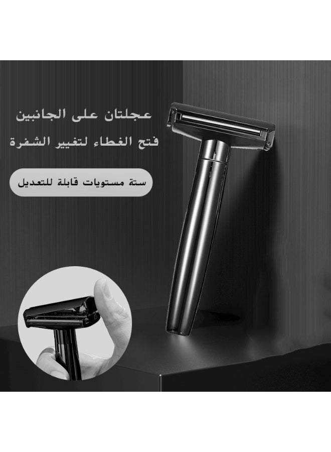 Glossy Black Adjustable Safety Razor - 6 Sharpness Settings, Quick Blade Load/Unload, Zinc Alloy Wet Shaving with Rollers, Washable & 5 Platinum Blades - For Men & Women - Image 4