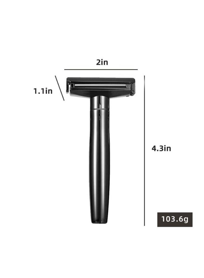 Glossy Black Adjustable Safety Razor - 6 Sharpness Settings, Quick Blade Load/Unload, Zinc Alloy Wet Shaving with Rollers, Washable & 5 Platinum Blades - For Men & Women - Image 3