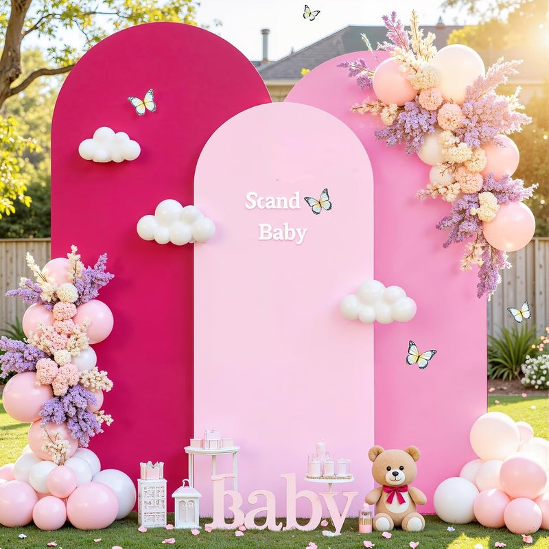 Suppromo Pink Arch Backdrop Cover Set of 3-4ft, 5ft, 6ft Arch Covers Stretchy Backdrop Spandex Wedding Arch Stand Covers for Birthday Party Baby Shower Wedding Bridal Shower Photo Background Decorations - Image 2