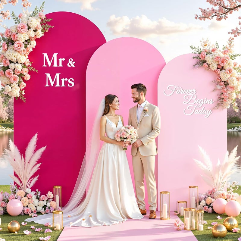 Suppromo Pink Arch Backdrop Cover Set of 3-4ft, 5ft, 6ft Arch Covers Stretchy Backdrop Spandex Wedding Arch Stand Covers for Birthday Party Baby Shower Wedding Bridal Shower Photo Background Decorations - Image 3