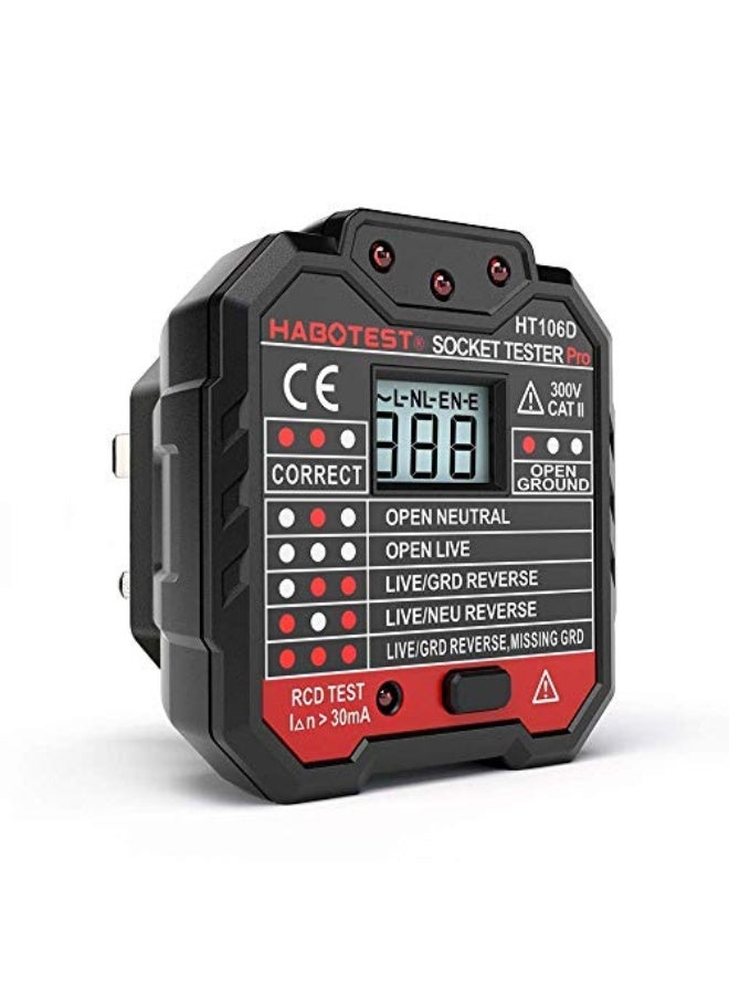 QUILLE Socket Tester Mains Outlet Tester with LCD Display Neutral Live Earth Wire Testing RCD Test - UK Plug - Image 1
