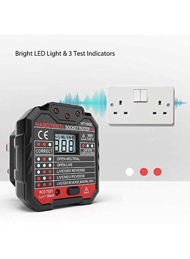 QUILLE Socket Tester Mains Outlet Tester with LCD Display Neutral Live Earth Wire Testing RCD Test - UK Plug - Image 5