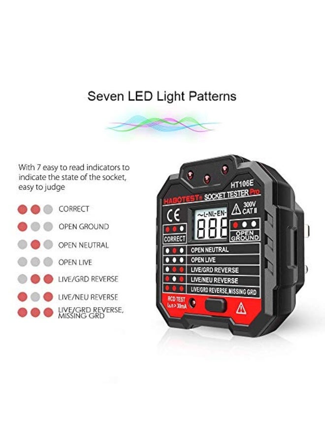 QUILLE Socket Tester Mains Outlet Tester with LCD Display Neutral Live Earth Wire Testing RCD Test - UK Plug - Image 4