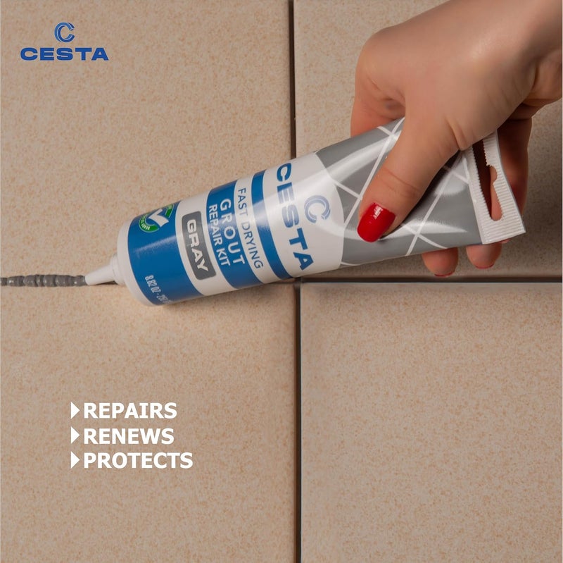 CESTA Tile Grout Repair Kit Squeeze Tube, Fast Drying, Waterproof Tile Grout Paint to Restore & Renew Tile Joints Line for Bathroom, Kitchen, Shower & Floor Tile (Grey, 8.8 oz) - Image 5