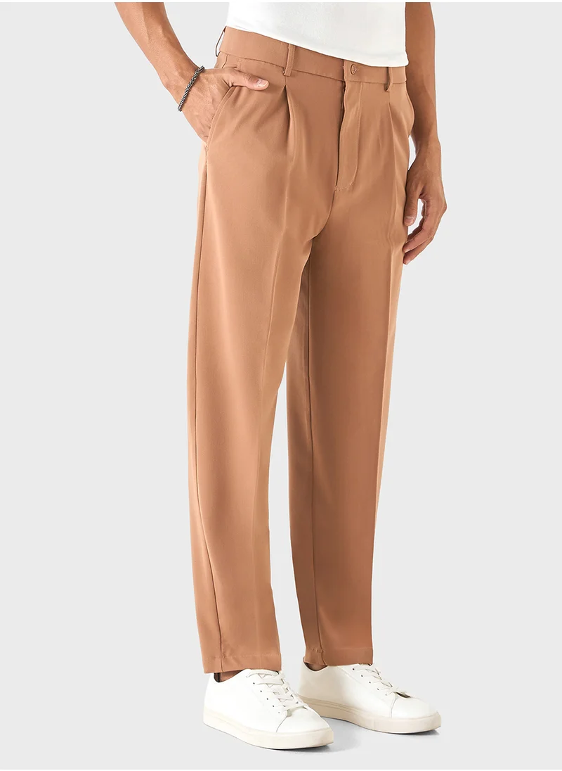 ايكونيك Iconic Solid Pants with Button Closure and Pockets