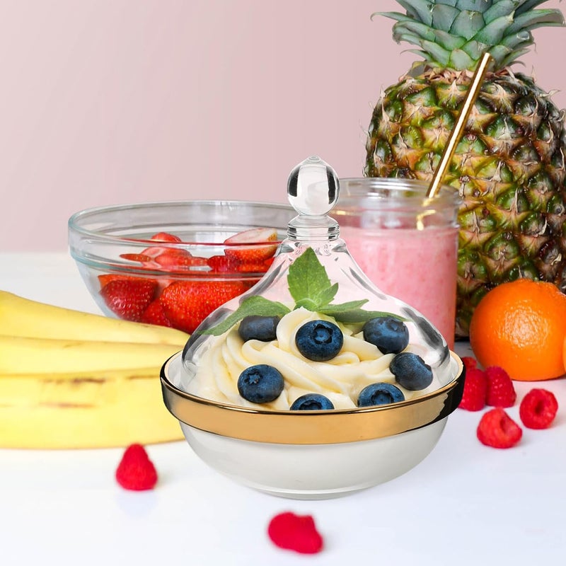 Amosfun Ceramic Dessert Cup with Glass Lid Sugar Bowl Butter Dish with Cover Food Container Pudding Bowl Ramekin Glass Jar Decorative Candy Bowl for Home Kitchen - Image 2