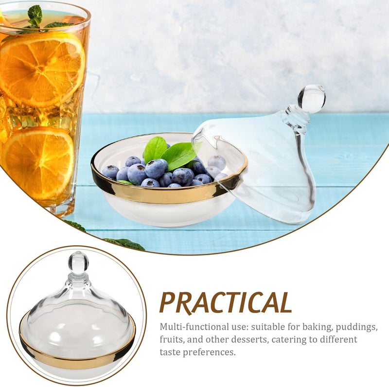 Amosfun Ceramic Dessert Cup with Glass Lid Sugar Bowl Butter Dish with Cover Food Container Pudding Bowl Ramekin Glass Jar Decorative Candy Bowl for Home Kitchen - Image 5