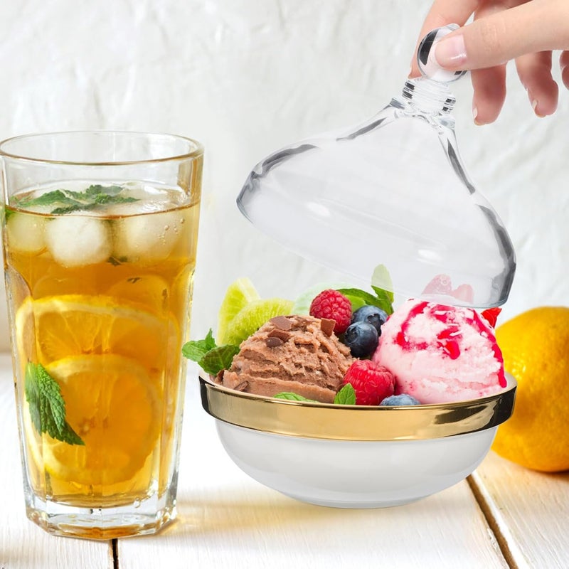 Amosfun Ceramic Dessert Cup with Glass Lid Sugar Bowl Butter Dish with Cover Food Container Pudding Bowl Ramekin Glass Jar Decorative Candy Bowl for Home Kitchen - Image 3