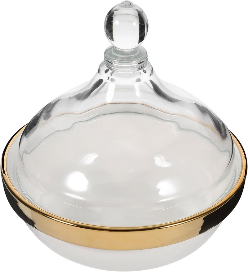 Amosfun Ceramic Dessert Cup with Glass Lid Sugar Bowl Butter Dish with Cover Food Container Pudding Bowl Ramekin Glass Jar Decorative Candy Bowl for Home Kitchen - Image 1