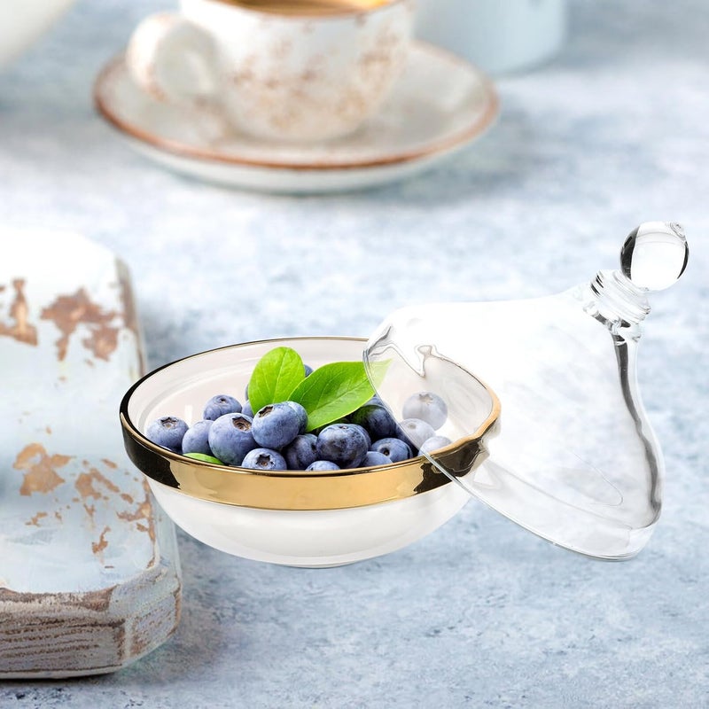 Amosfun Ceramic Dessert Cup with Glass Lid Sugar Bowl Butter Dish with Cover Food Container Pudding Bowl Ramekin Glass Jar Decorative Candy Bowl for Home Kitchen - Image 4