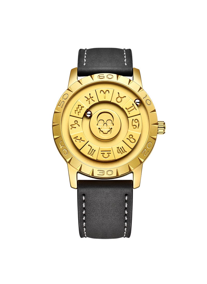 Generic FOXBOX Mens Fashion Skull Quartz Watch Belt gold 
