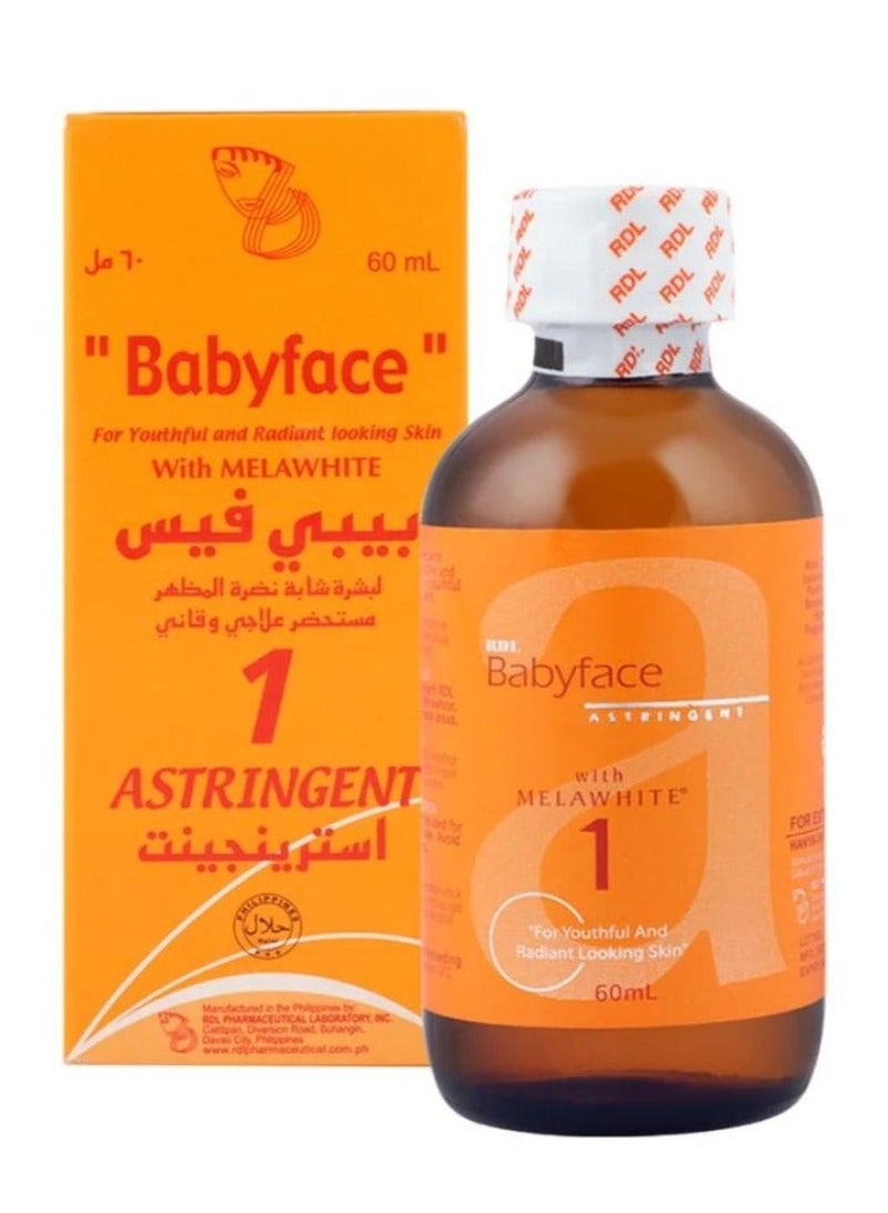 Babyface 1 Astringent With Melawhite 60 ml Whitening Cleansing Oil Control Facial Toner Skin Care