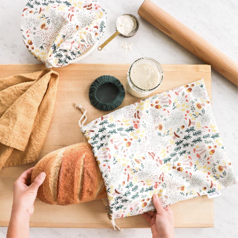 Esembly Sourdough Proofing Kit, Bread Storage Bag, Bread Proof Bowl Cover and Starter Cover - Reusable, Made with 100% TPU Washable Material and Organic Cotton Lined- 3-Piece Set - Fantastic Fungi - Image 2