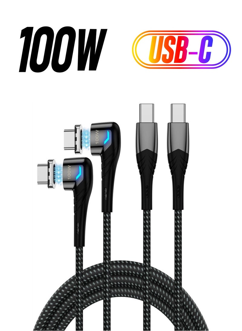 SYOSI 100W USB C to USB C Charging Cable Magnetic Suction Heads Right Angle Phone Charger 5A PD Fast Charge Cord for MacBook Pro/Air for iPhone 15 Pro Galaxy S23 2 Pack, 5ft - Image 1