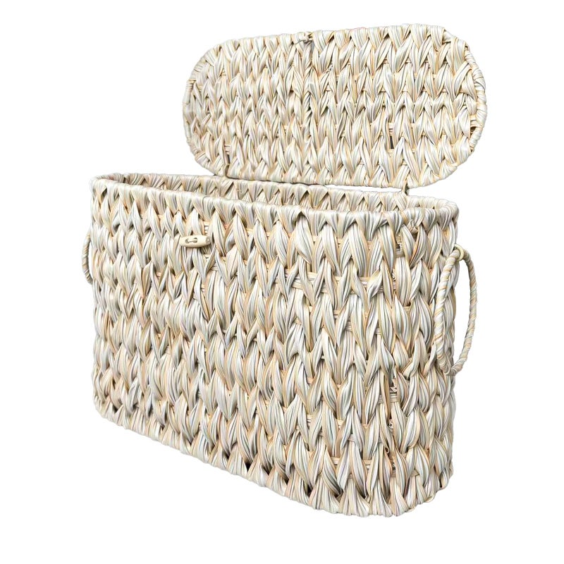 Coeusy Toilet Paper BasketWicker Toilet Paper Storage with LidDecorative Boho Wicker Basket for BathroomFree StandingCream White
