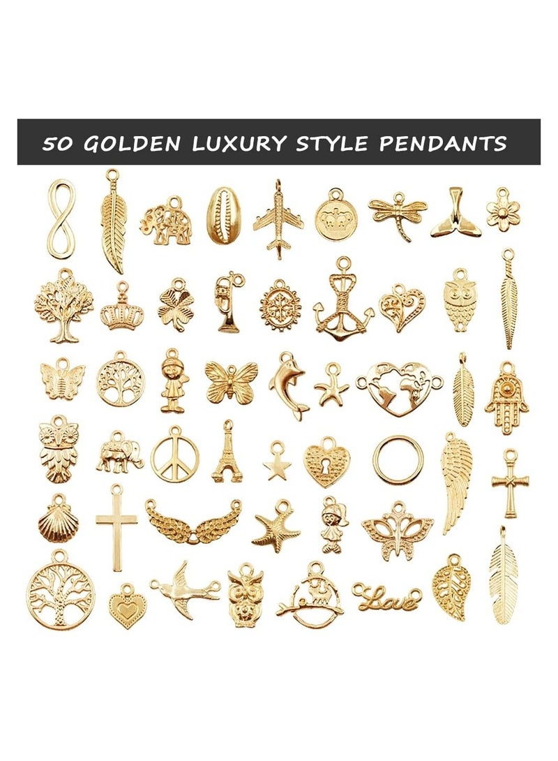 كابتن تيك Clay Beads for Bracelet Making kit, KASTWAVE 4-12mm White Pearl Bracelet Kit 50 Pcs Gold Pendants Kit Constellation Pendant Kit with Elastic Strings Jewelry Making Kit Beads Necklace Making Kit - Image 2