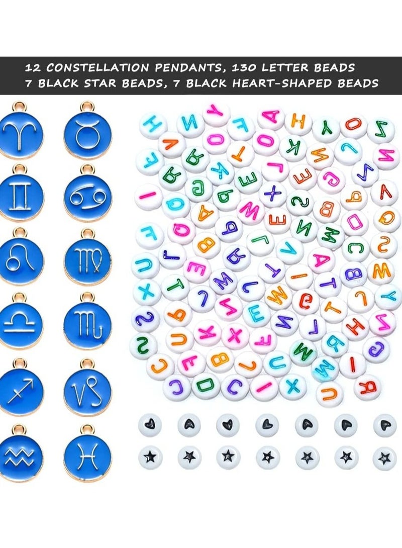 كابتن تيك Clay Beads for Bracelet Making kit, KASTWAVE 4-12mm White Pearl Bracelet Kit 50 Pcs Gold Pendants Kit Constellation Pendant Kit with Elastic Strings Jewelry Making Kit Beads Necklace Making Kit - Image 3