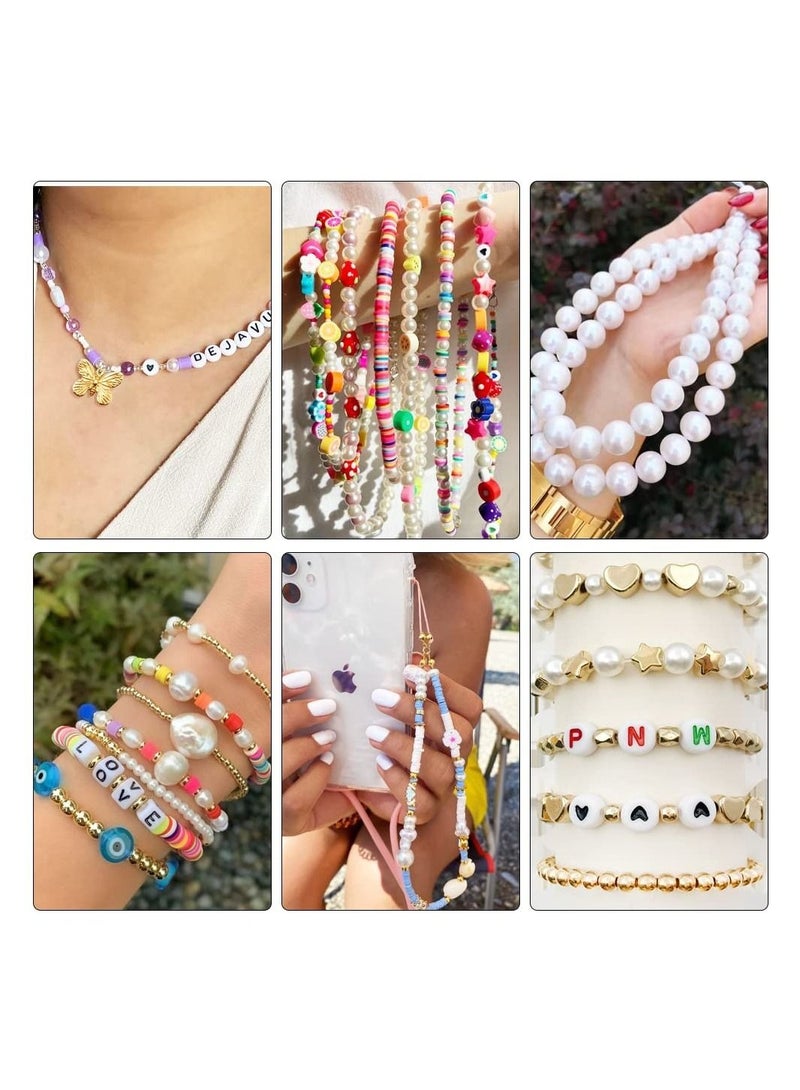 كابتن تيك Clay Beads for Bracelet Making kit, KASTWAVE 4-12mm White Pearl Bracelet Kit 50 Pcs Gold Pendants Kit Constellation Pendant Kit with Elastic Strings Jewelry Making Kit Beads Necklace Making Kit - Image 4