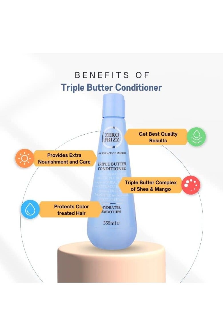 Zero Frizz Triple Butter Conditioner Hydrates Smoothes 355ml - Image 2