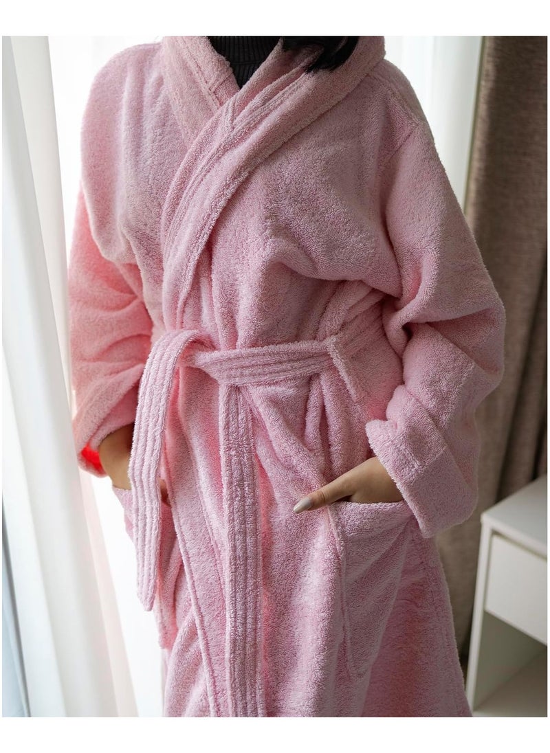 Generic Cotton Super Soft Highly Absorbent Bathrobes For Women & Men- Perfect for Everyday Use Unisex Pink  - Image 2