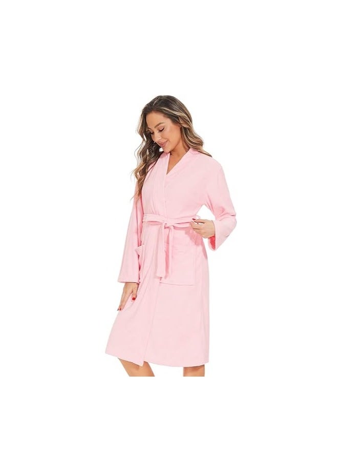 Generic Cotton Super Soft Highly Absorbent Bathrobes For Women & Men- Perfect for Everyday Use Unisex Pink  - Image 4