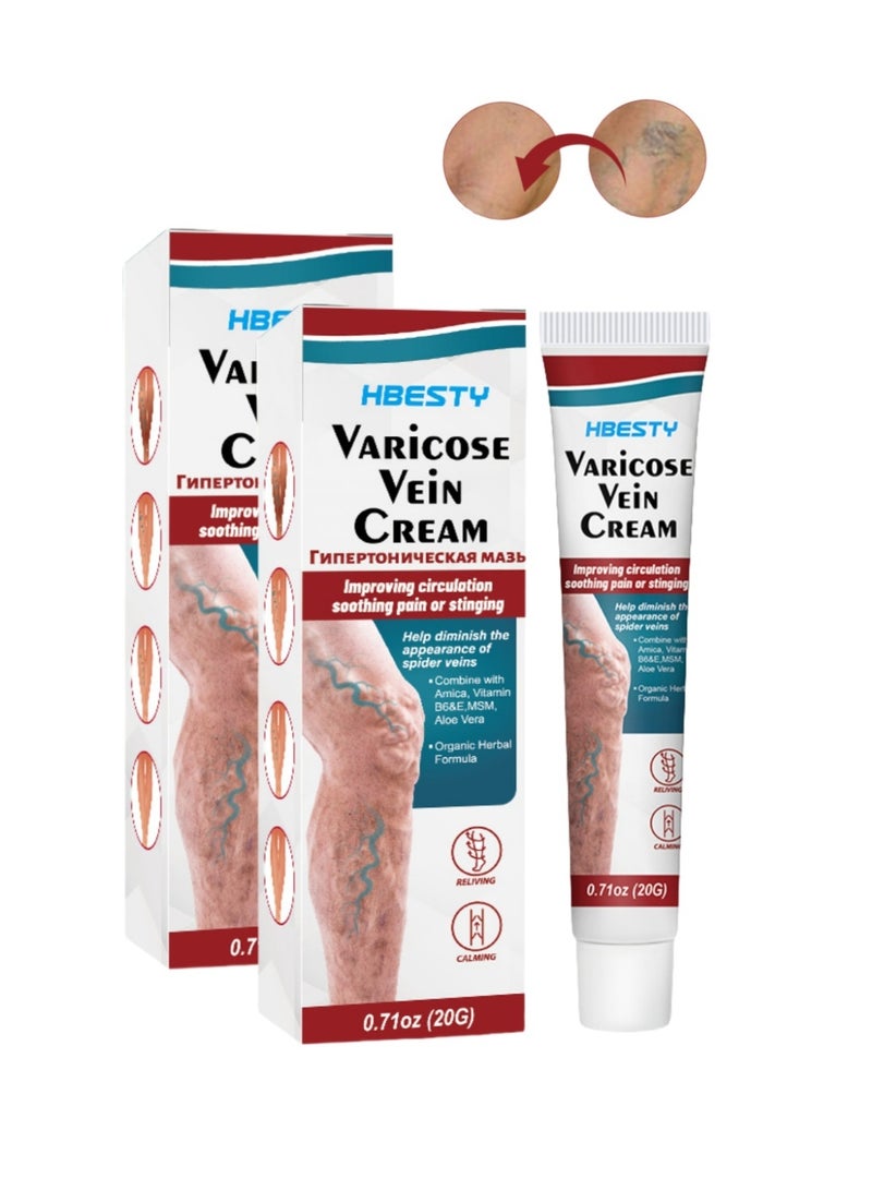HBESTY 2-PACKS Varicose Veins Soothing Cream, Reduces Varicose Veins, Relieves Swelling and Pain Care Cream 20g*2  - Image 1