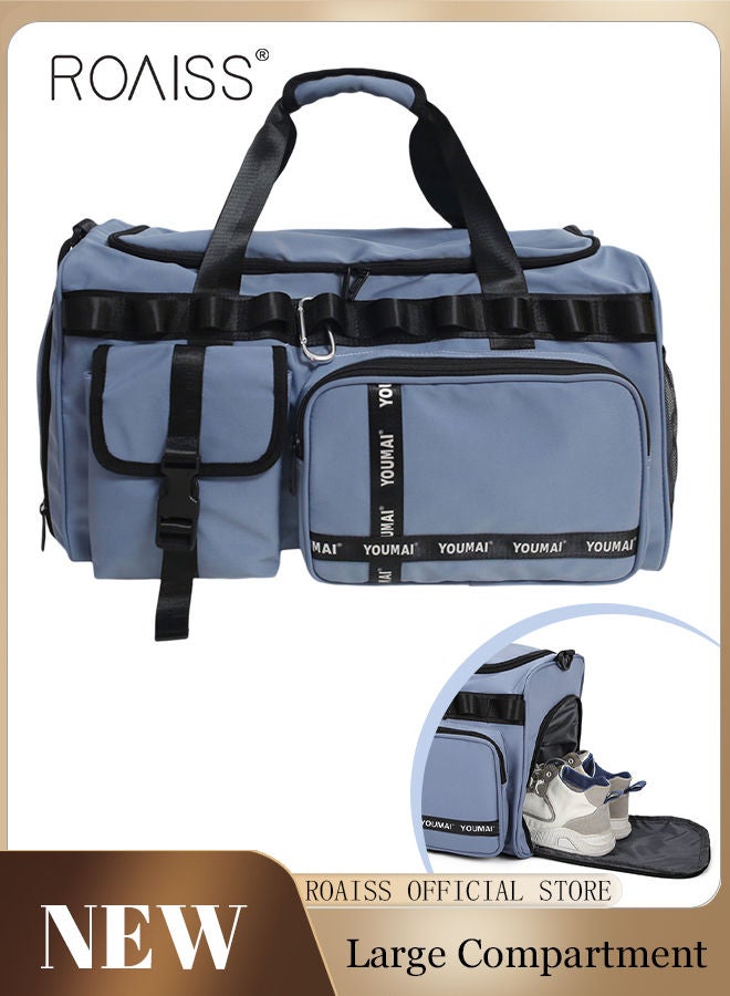 roaiss Large-Capacity Travel Bag Men's Short-Distance Luggage Backpack College Students Boarding Backpack Dry and Wet Separation Fitness Bag Blue Portable - Image 1