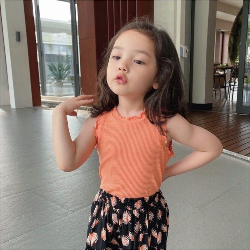 Girls' Summer Tank T-Shirt Round Neck Korean Goods Children's Clothing New Children's Solid Color Base Shirt Knitted Inner Jacket Trendy 6 - Image 1