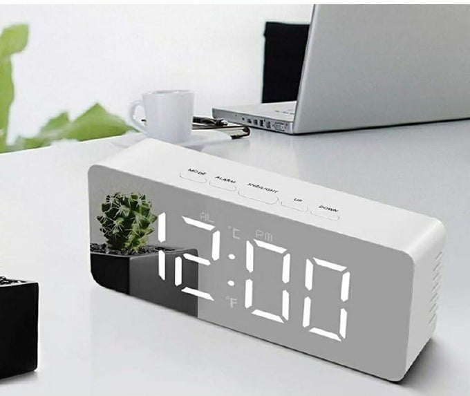 DIGITAL SMART MIRROR ALARM CLOCK WITH SENSOR DATE TEMPERATURE DISPLAY PERFECT FOR OFFICE HOME BEDROOM TRAVEL SLEEK DESK CLOCK FOR STUDENTS PROFESSIONALS